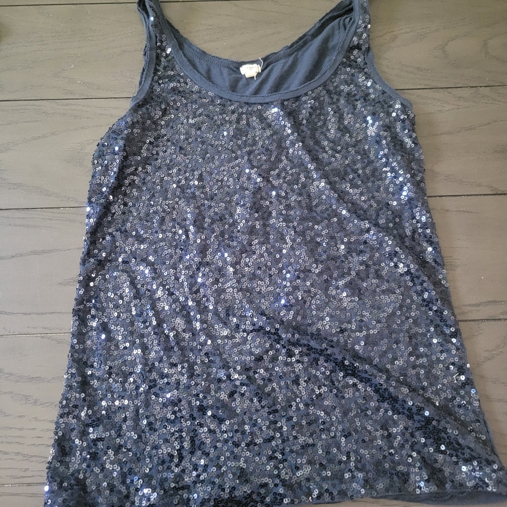 J. Crew Blue Sequin Sleeveless Tank Top